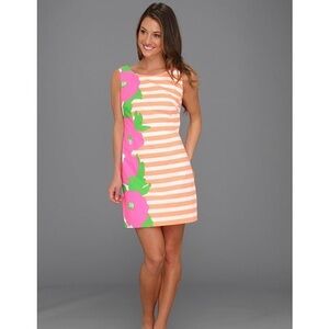 Lilly Pulitzer Delia Striped &‎ Floral Lined Shift dress in Sunrise Orange,  0
